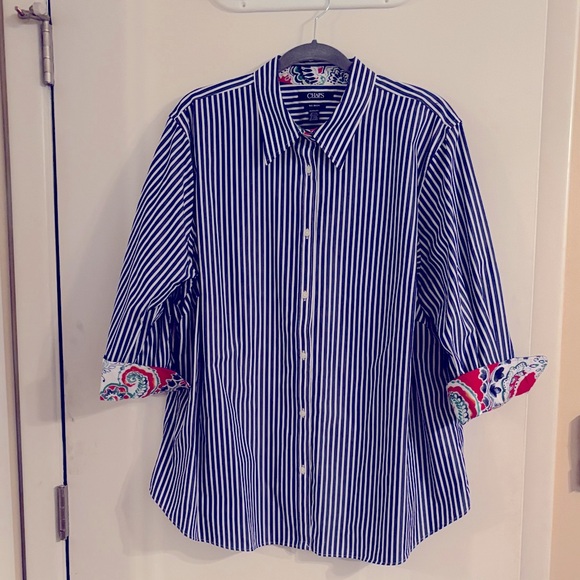 Chaps Tops - Chaps Blue and White Striped Casual Shirt